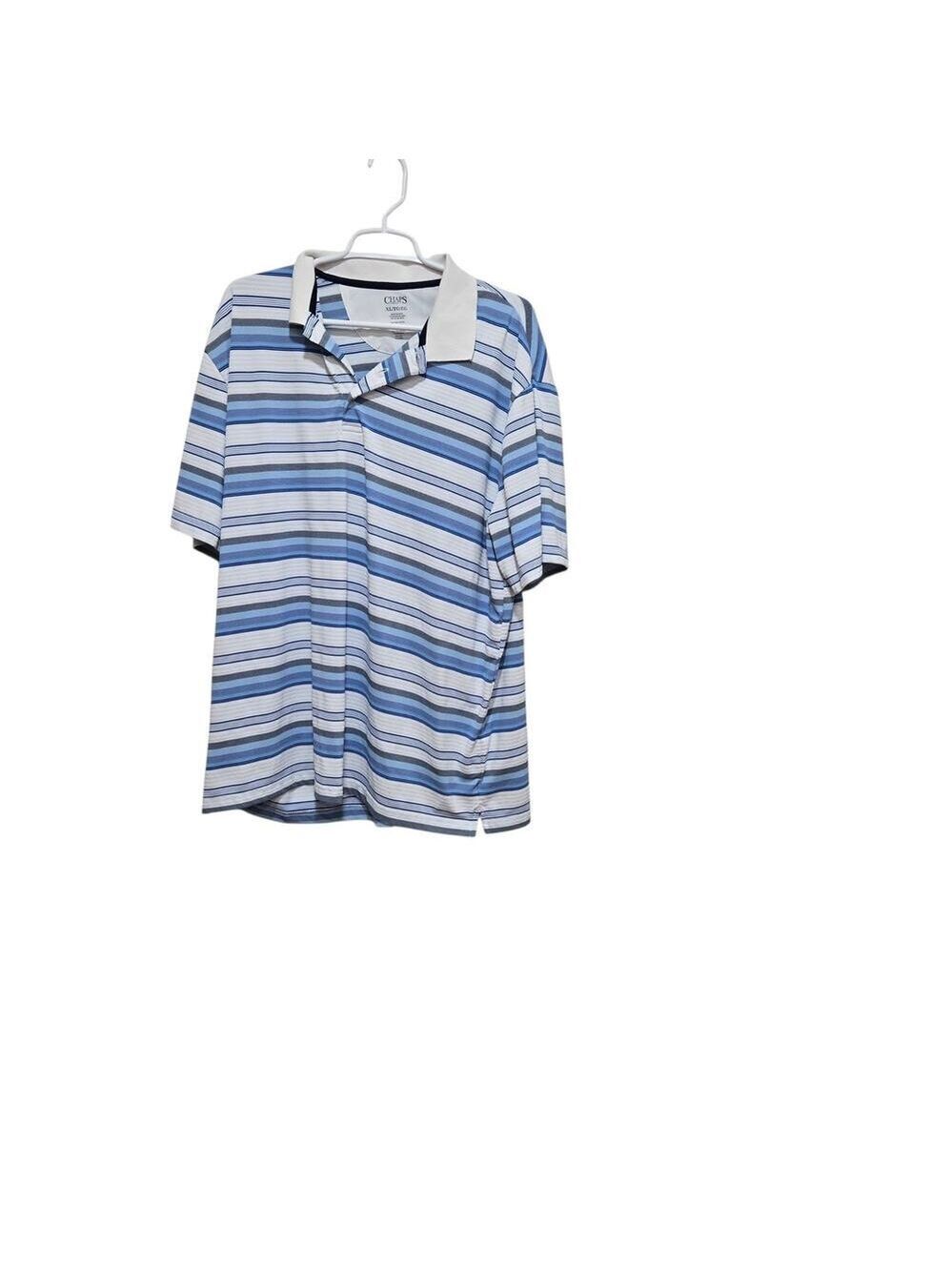 Chaps Golf XL Striped Performance Polo Blue White Stretch